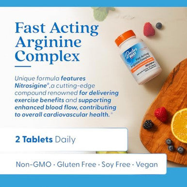 Doctor'S Best Fast Acting Arginine Complex W/Nitrosigine Boost Nitric Oxide Blood Flow & Vessel Flexibility Nongmo Vegan Gluten 750Mg White (Drb00406) Tablet 60 Count