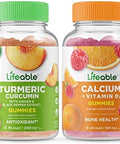 Lifeable Turmeric Curcumin + Calcium With Vitamin D Gummies Bundle Great Tasting Vitamin Supplement Gluten Gmo Chewable Gummy
