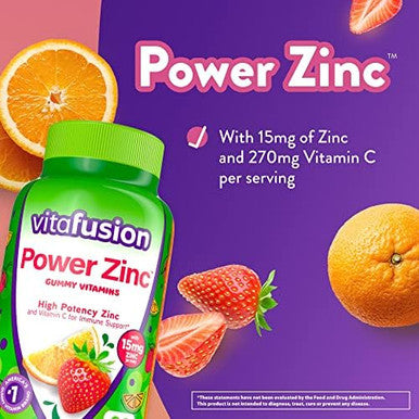 Vitafusion Power Zinc Gummy Vitamins, Strawberry Tangerine Flavored Immune Support (1), 90 Count
