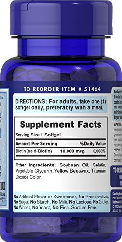 Puritan'S Pride Premium Ultra Mega Biotin 10,000Mcg Dietary Supplement For Healthy Hair Skin Nails And Energy Metabolism Support100 Day Supply 100 Rapid Release Softgels