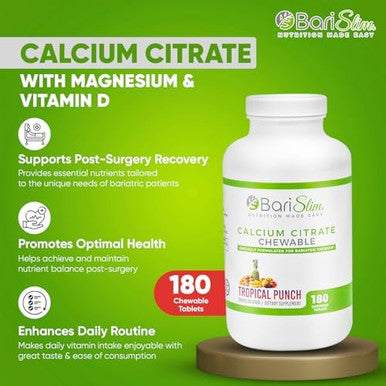 Barislim Bariatric Calcium Citrate With Magnesium And Vitamin D Tabs - 500 Mg Of Calcium Citrate Per Serving - Formulated For Patients After Weight Loss Surgery Tropical Punch (90 Servings)