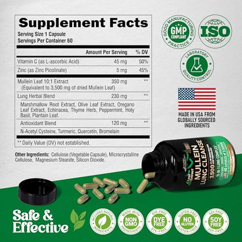 Nutraharmony Mullein Leaf Extract & Lions Mane Capsules