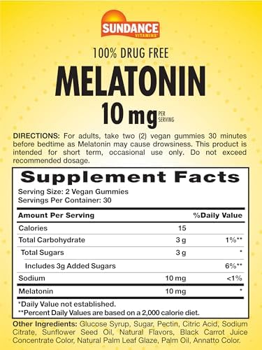 Sundance Melatonin 10Mg Gummies For Adults 60 Count Mixed Berry Flavor Vegan Nongmo And Gluten Supplement