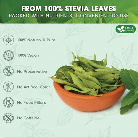 FreshDrinkUS Premium 300+ Natural Stevia Leaves Whole Dried Leaves 100% Pure Stevia Dried Leaves Zero Calorie Sweetener No Additives No Caffeine Vegan