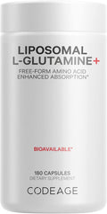 Codeage Liposomal L-Glutamine Capsule Supplement - 1000 mg L-Glutamine per Serving - 3-Month Supply - Liposomal Delivery Vegan Glutamine Pills Non-GMO Gluten- Amino Acid - 180 Capsules
