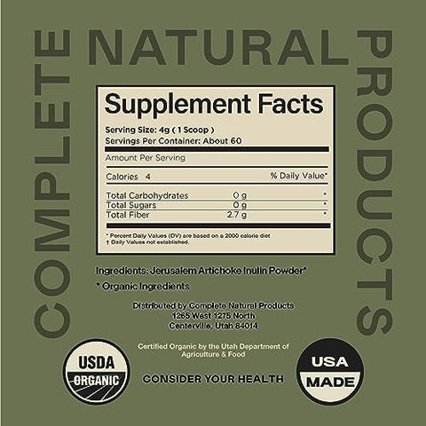 Complete Natural Products Pure Organic Inulin Powder 8Oz & Digestive Enzymes 100 Capsules Bundle