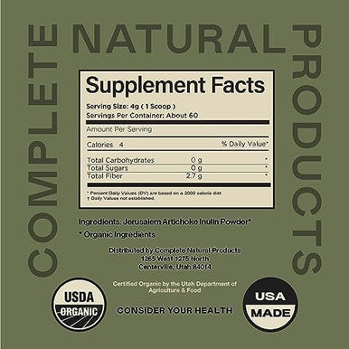 Complete Natural Products Pure Organic Inulin Powder 8Oz & Digestive Enzymes 100 Capsules Bundle