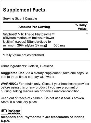 Swanson Siliphos Milk Thistle Phytosome 300 Milligrams 60 Capsules