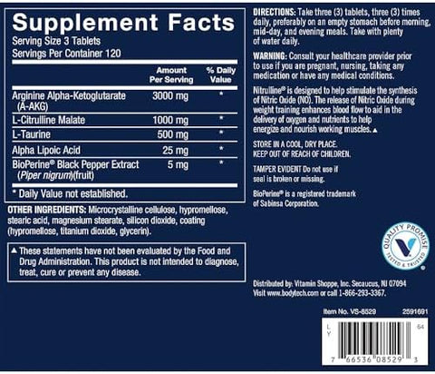 Bodytech Elite Nitrulline A Supports Nitric Oxide Production A 3000 Mg Of Aakg (360 Tablets)