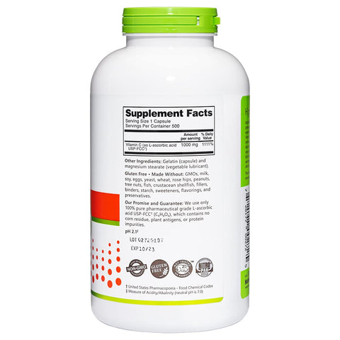 NutriBiotic Vitamin C 1000 Mg Capsules Essential Immune Antioxidant and Collagen Support Supplement Pharmaceutical Grade LAscorbic Acid 1000 Mg Per Serving Gluten and GMO 500 Count