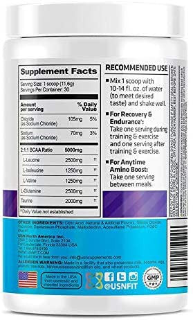 USN Supplements BCAA Amino + Supplement, Blue Raspberry, 11.60 Oz