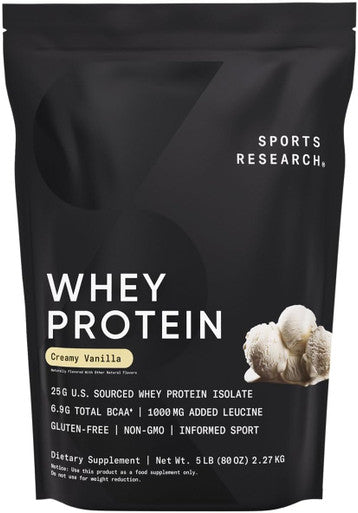 Sports Research Whey Protein - Sports Nutrition Whey Isolate Protein Powder For Lean Muscle Building & Workout Recovery - 5 Lb Bag Bulk Protein Powder - Creamy Vanilla 63 Servings