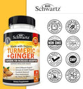 Organic Turmeric Curcumin And Ginger 95% Standardized Curcuminoids With Bioperine Black Pepper Extract For Ultra High Absorption Natural Joint Support Supplement Gluten 60 Capsules