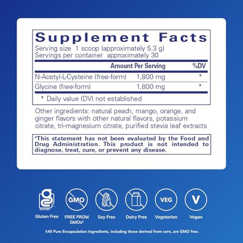 Pure Encapsulations Nac Glycine Powder - Immune Support Detox Cleanse & Glutathione Production - Conditionally Essential Amino Acids - Gluten Free & Non-Gmo 5.6 Oz