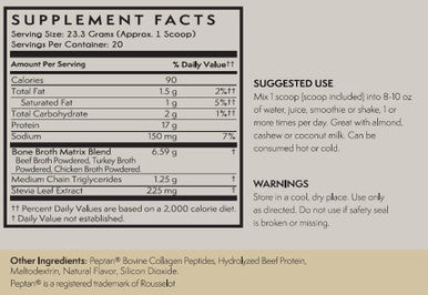 Terra Origin Collagen Protein Bone Broth Powder, Natural Collagen From Real Whole Food Sources With 17G Protein, For Hair, Skin, Nail And Joint Support, 20 Servings, Vanilla