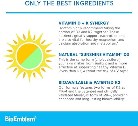 BioEmblem Vitamin D3 K2 (5000IU and 200mcg) and Women's Multivitamin