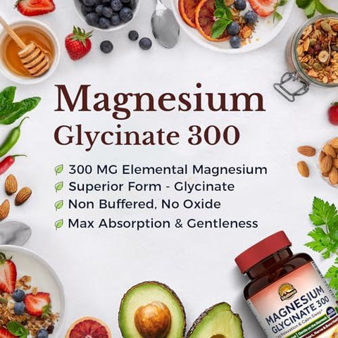 Vitalitown Magnesium Glycinate Chelated Non Buffered 300Mg Elemental Magnesium Most Bioavailable Fully Reacted Bone Muscle Calm Sleep Heart Healths 90 Tablets Non-Gmo