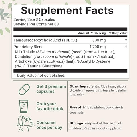 Micro Ingredients Tudca Bile Salts 2000Mg Supplement 240 Capsules 7-In-1 Complex With Nac Milk Thistle Glutathione Dandelion & Artichoke Extra Strength Tauroursodeoxycholic Acid Non-Gmo