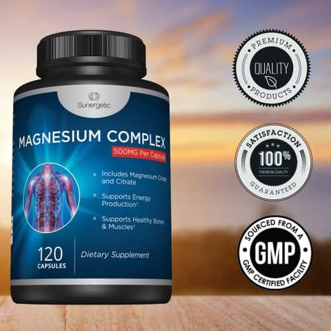 Premium Magnesium Citrate Capsules Powerful 500mg Magnesium Oxide and Citrate Supplement Helps Support Healthy Bones Muscles Teeth Energy and Relaxation 120 Vegetable Capsules