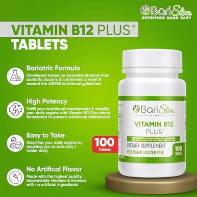 Barislim Vitamin B12 Plus Tablets - Bariatric Formulated For Post Weight Loss Surgery, Including Gastric Bypass & Gastric Sleeve - Supports Energy Levels & Overall Health Cherry Flavor