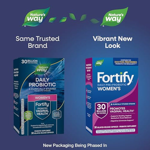 Nature'S Way Fortify Women S Probiotic 30 Billion Cfu Daily Multi-Strain Probiotic For Digestive Vaginal And Immune Support Once-Daily Capsule No Refrigeration Required 30 Capsules