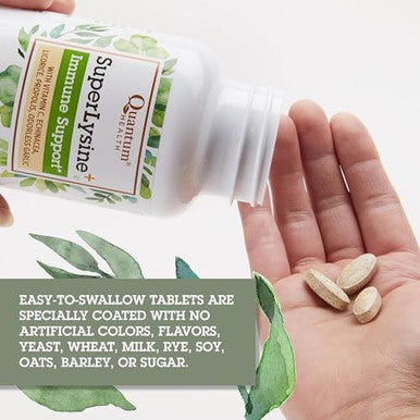 Quantum Health Super Lysine+ / Advanced Formula Lysine+ Immune Support With Vitamin C, Echinacea, Licorice, Propolis, Odorless Garlic (90 Tablets)