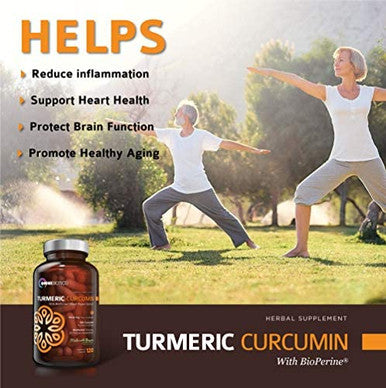 Organic Turmeric Curcumin Supplement 1500mg with BioPerine | 95% Standardized Curcuminoid Extract & Organic Root Powder with Piperine Black Pepper Fruit (10mg), 120 Vegetarian Capsules