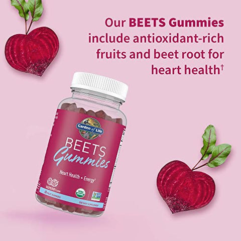 Garden Of Life Organic Beet Root Gummies Made From Pectin With Antioxidants Vitamin C Vitamin D & B12 For Heart Health & Energy Beets Gummies Vegan Gluten Free Non Gmo Raspberry 30 Servings
