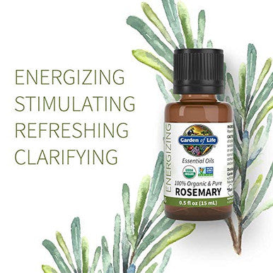 Garden Of Life Essential Oil Rosemary 0.5 Fl Oz (15 Ml) 100 Usda Organic & Pure Undiluted & Non-Gmo - For Diffuser Aromatherapy Meditation - Energizing Stimulating Refreshing Clarifying