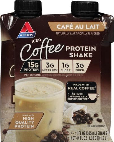 Atkins Iced Coffee Cafe Au Lait Protein Shake. (4 Shakes)