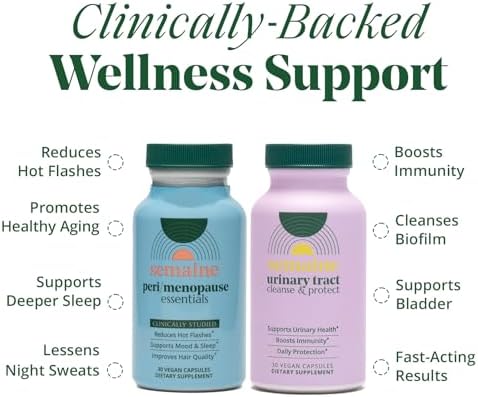 Semaine Peri/Menopause + Bladder Support Bundle Ease Hot Flashes & Night Sweats Powerful Bladder Support Stabilize Mood & Thicken Hair. Sciencebacked 1 Month Supply