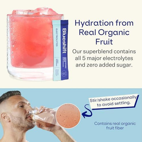 Blueshift Electrolytes Natural Electrolytes Powder Packets Organic Hydration Packets Electrolyte Drink Mix Sticks With No Sugar Single Serve Pack Lemon Raspberry Flavor Powder Sticks (10 Pack)