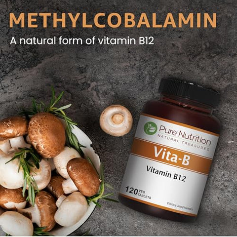 Pure Nutrition Natural Vitamin B12 1500Mcg (Methylcobalamin) 120 Veg Tabs Vitamin B12 Supplement Helps Support Metabolism Blood Cells And Nerves Function Non Gmo