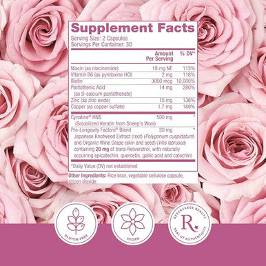 Reserveage Beauty Keratin Hair Booster with Biotin and Resveratrol Hair and Nail Growth Supplement for Men and Women Supports Healthy Thickness and Shine with Biotin 60 Capsules 30 Servings