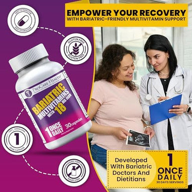 Procare Health Bariatric Multivitamin With Iron 18Mg (30 Easy To Swallow Capsules) - Post Op Bariatric Vitamins For Gastric Bypass Pills - Bariatric Must Haves For Sleeve Patients (1 Month Supply)