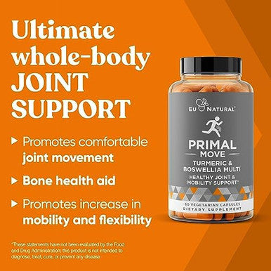 Eu Natural Primal Joint & Mobility Support - Advanced Joint Support Supplement For Women And Men - Turmeric, Boswellia, Ginger And Boron For Whole-Body Flexibility, Joint Health & Comfort - 60 Veg Soft Capsules