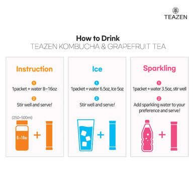 Teazen 2 Flavor 40 stick Variety Pack Pink Grapefruit Hibiscus and Green Tea Powdered Drink Mix (20 Sticks 3.52oz) and Kombucha Lemon Flavor Powdered Drink Mix (20 Sticks 3.52oz)