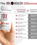 10X Health Vitamin D3 5000 IU and K2 MK7 Menaquinone 7 HighPotency D3 K2 Vitamin Supplement for Bone Health Heart and Teeth 125 mcg Vitamin D and 90 mcg Vitamin K260 Capsules