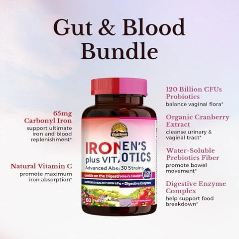 Vitalitown WomenS Probiotics & Iron Supplement Bundle