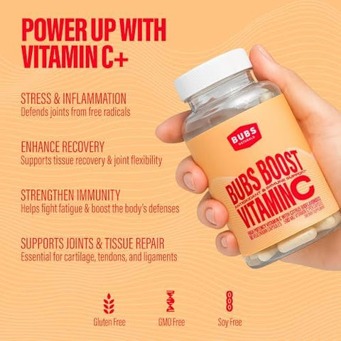 BUBS Naturals BUBS Boost Vitamin C with Bioflavonoids: Antioxidant and Immune Support Vitamin for Active Lifestyles and Collagen Production (90 Count)