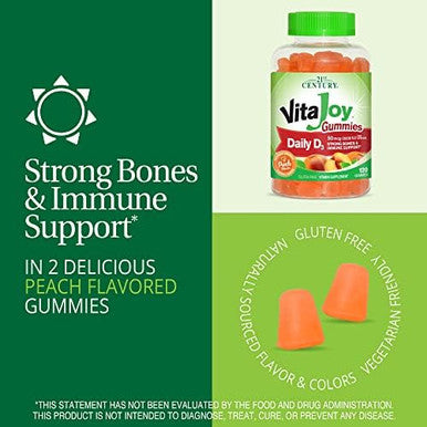 21St Century Vitajoy Daily Vitamin D3 50 Mcg (2000 Iu) Gummies Peach 120 Count