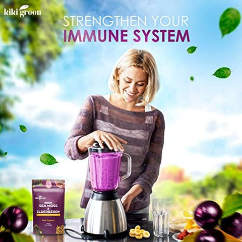 KIKI Green Sea Moss Powder Bundle Immune Support Superfood Complex 8 oz 6 oz Raw Sea Moss Burdock Root Bladderwrack Elderberry Extract for Immunity Boost Energy and Health Support