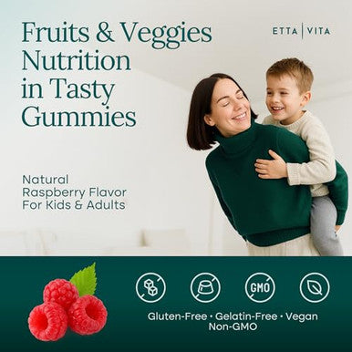 Etta Vita (120 Chews) Fruits And Veggies Supplement - Super Greens Gummies (9 Superfruits & 30 Veggies) Mushrooms Fruit And Vegetable Vitamins Non-Gmo Pectin-Based Gluten-Free No Capsules