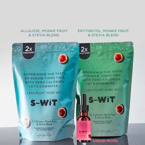 S-wit - Erythritol, Monk Fruit & Stevia Blend, 2X Sugar Replacement, Natural Sweetener, Zero-Calorie, Keto-Friendly, Diabetic-Friendly, Perfect for Baking, Coffee, Tea, and Everyday Use, Sugar-Free (Single Pack, Erythritol, Monk Fruit & Stevia Blend)