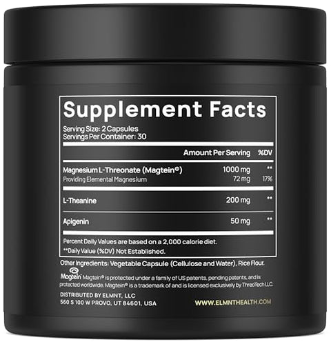 Terra Elmnt Triple Sleep Magnesium L-Threonate W. Apigenin Theanine & Magtein Magnesium L Threonate - High Absorption Magnesium Supplement Capsules For Men And Women Magnesium Powder Pills
