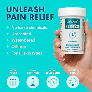 Ebanel 5% Lidocaine Numbing Cream Pain Relief Burn Itch Numb Cream 4.9Oz