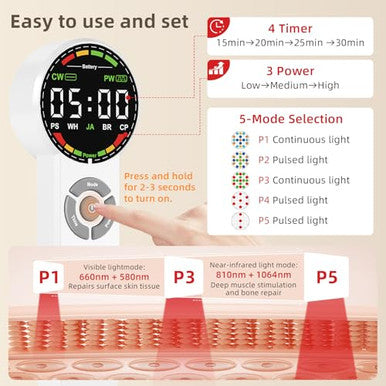 Holniva Handheld Red Light Therapy Device Near Infrared Wand For Face & Body With 5 Modes And 21 Leds Portable Red Light Therapy Wandfor Knee Shoulder Back Joint And Muscle Pain Relief