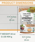 Tame prime USDA Organic Brown Monkfruit sweetener with Allulose from figs, 1 lb (454 g), 1:1 sweet like brown sugar, organic monk fruit without erythritol, 0 calories, 0 Glycemic index, Keto brown sugar, golden granulated, organic brown sugar substitute