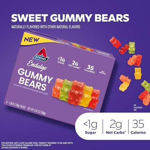 Atkins Endulge Gummy Bears Low Sugar Keto Candy 6 Count
