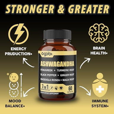 2 Packs 60 Capsules - 8050Mg Ashwagandha Extract Supplement - 7In1 With Fenugreek, Maca, Turmeric, Rhodiola, Ginger & Black Pepper - Spirit, Immune & Energy Support - 4 Month Supply